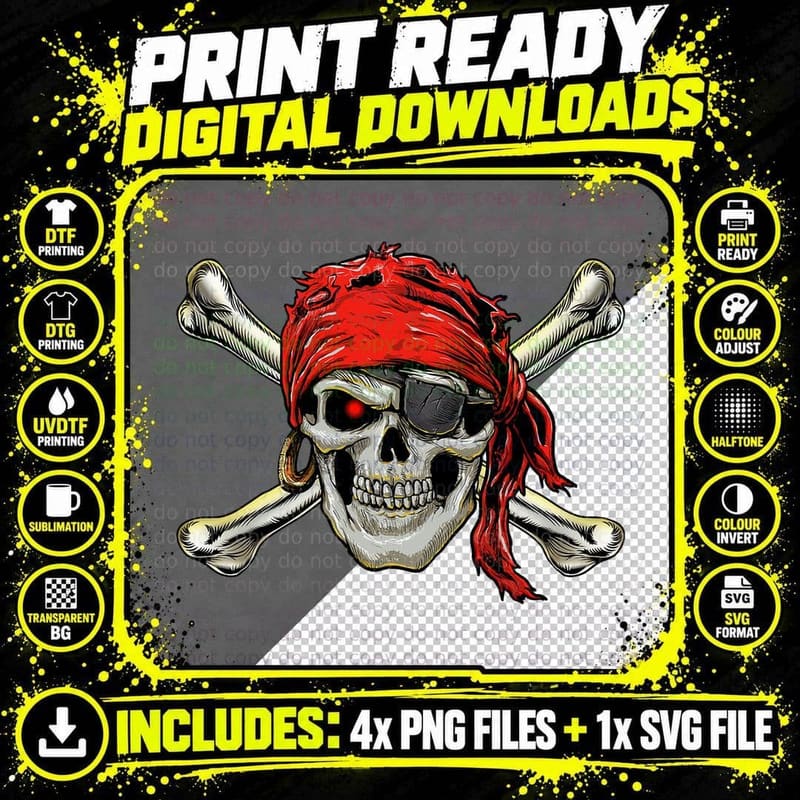 Pirate Costume Skull and Crossbones Jolly Roger Pirate Png SVG Digital Bundle