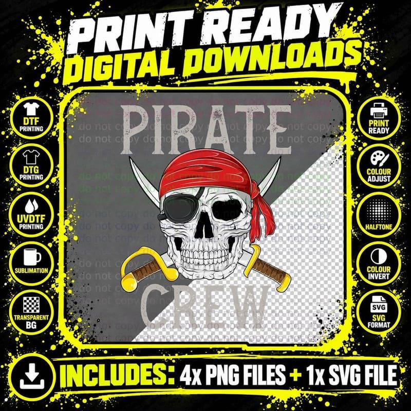 Pirate Crew Jolly Roger Flag Skull Family Matching Png SVG Digital Bundle