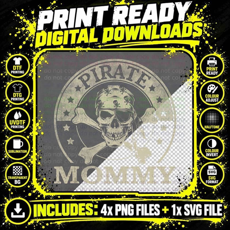 Pirate Mommy Skull & T-Shirt, Gift Family Adventure Png SVG Digital Bundle