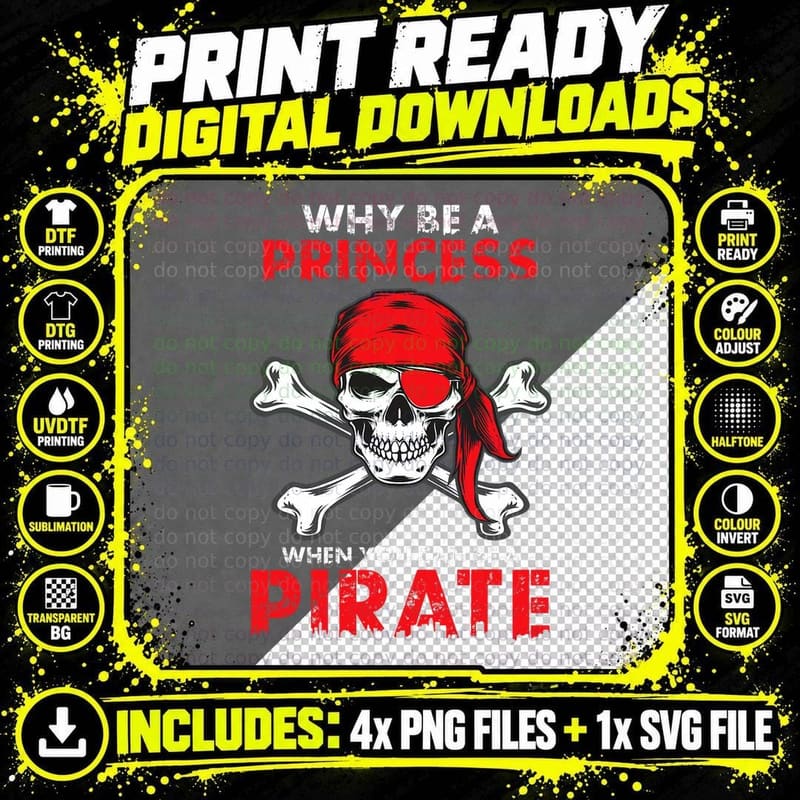 Pirate Shirt for Girls Skull Eye Patch & Crossbones Png SVG Digital Bundle