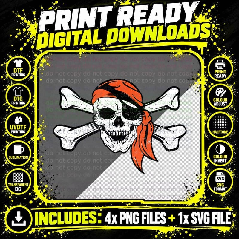 Pirate Skull & Crossbones Pirate Flag Design T-Shirt Png SVG Digital Bundle