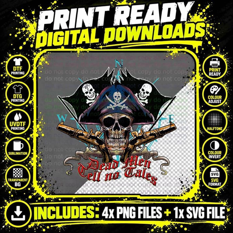 Pirate Skull Sea Thief Buccaneer Cool Sailor Man Gift Png SVG Digital Bundle