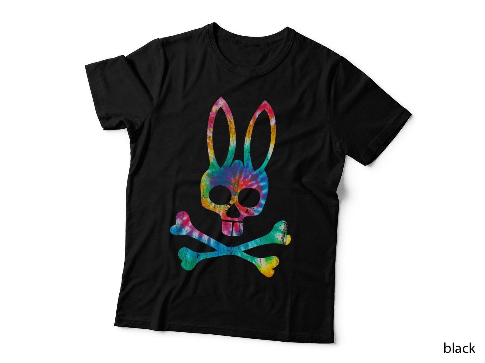 Pirate Symbol Art T-Shirt, Skull and Crossbones Rainbow Tie-Dye Tee