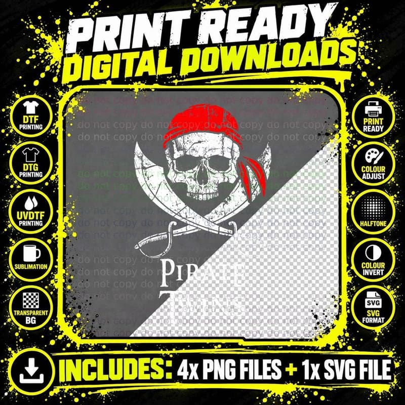 Pirate Twins Skull and Crossbones Flag T-Shirt Png SVG Digital Bundle