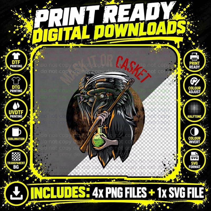 Plague Doctor Mask It or Casket Steampunk Gothic T-Shirt Png SVG Digital Bundle