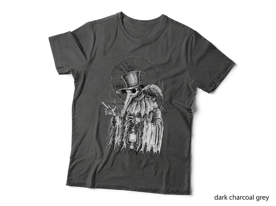 Plague Doctor with Lantern, Raven and Clock Tower, Gothic Dark Tee