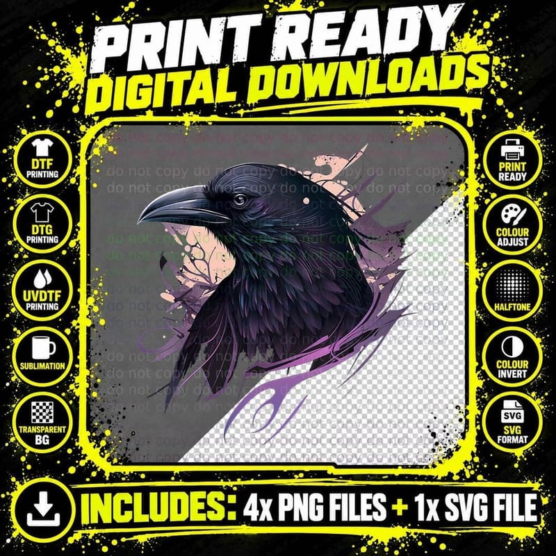 Raven Graphic Goth Black Crow T-Shirt Png SVG Digital Bundle