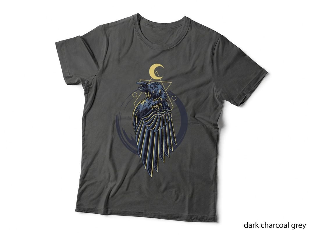 Raven Moon Crow Black Gold Crescent Mystical Witchcraft Occult T-Shirt