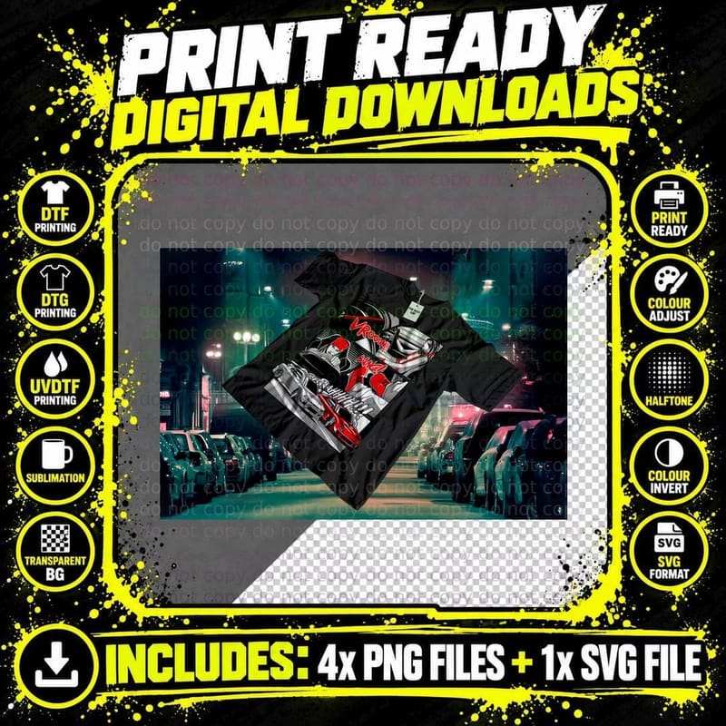 Red Skull Car T-Shirt Street Racing Png SVG Digital Bundle