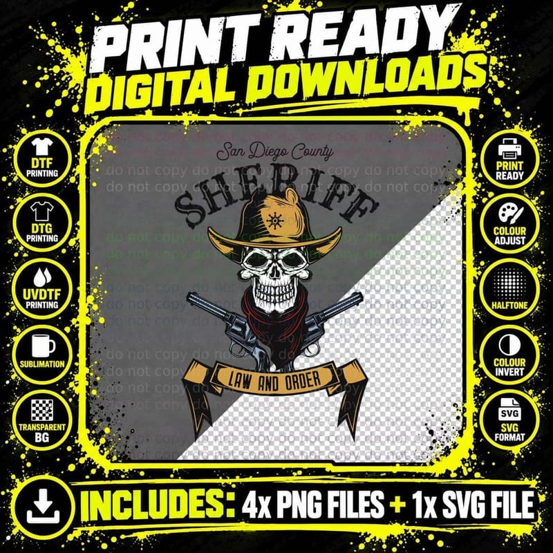 San Diego County Sheriff Law and Order and Skull with Png SVG Digital Bundle