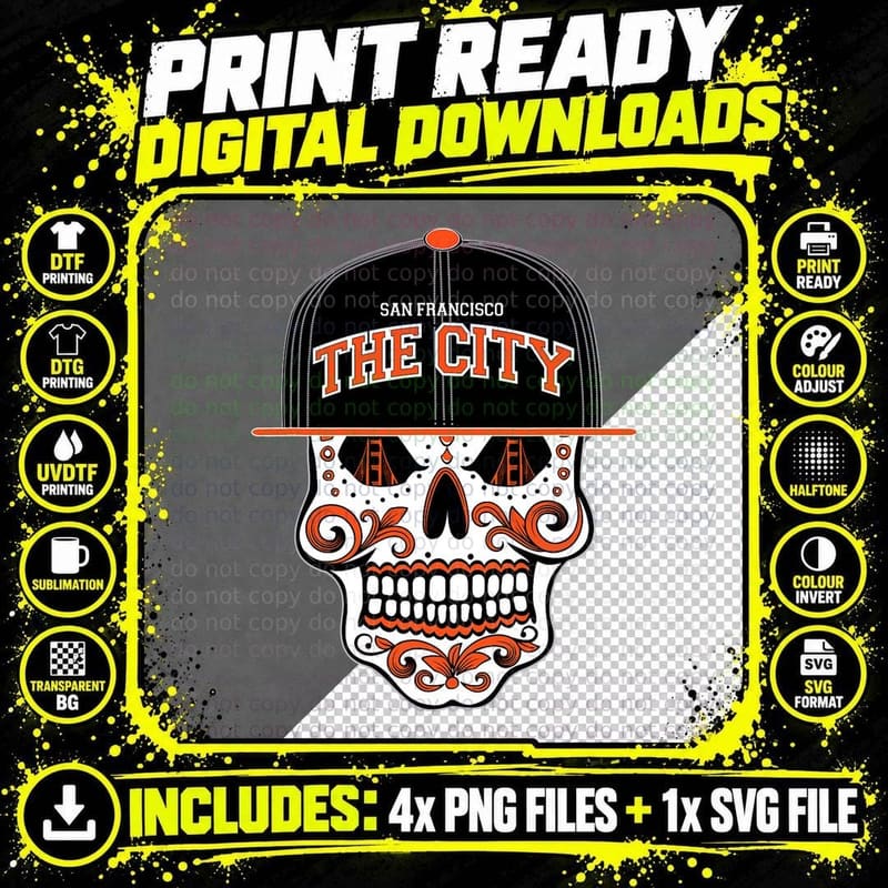 San Francisco the City Sugar Skull Bay Bridge Golden Png SVG Digital Bundle