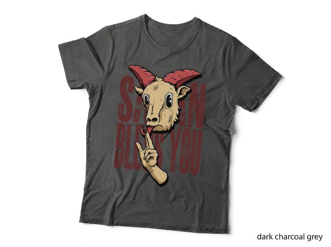 Satan Bless You Baphomet Demon Evil Goat Occult Pagan Gothic T-Shirt