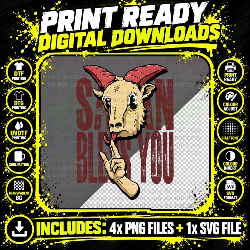 Satan Bless You Baphomet Demon Evil Goat Occult Pagan Png SVG Digital Bundle