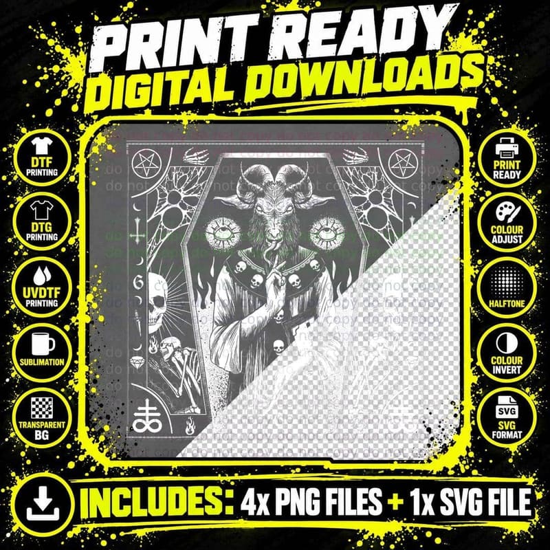 Satanic Dark Art Evil Pagan Goat 666 Pentagram Baphomet Png SVG Digital Bundle