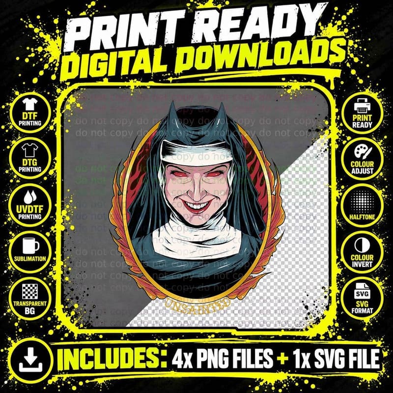 Satanic Nun Unholy Satanism Demon Evil Devil Gothic Png SVG Digital Bundle