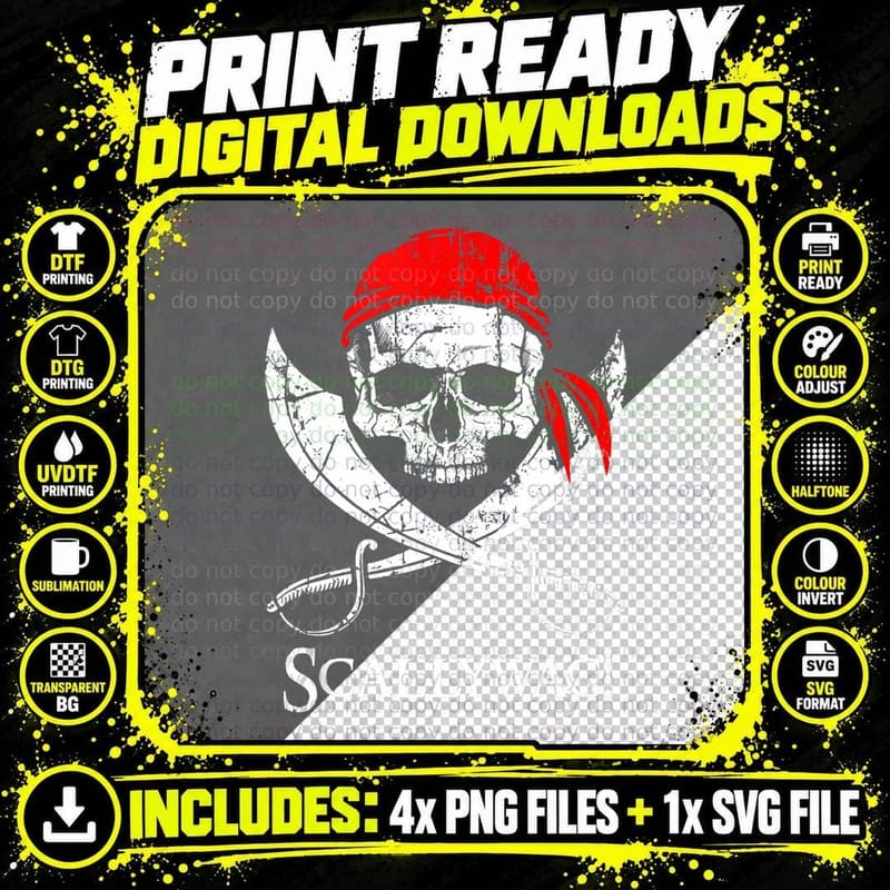 Scallywag! Pirate Saying Skull and Crossbones Flag Png SVG Digital Bundle