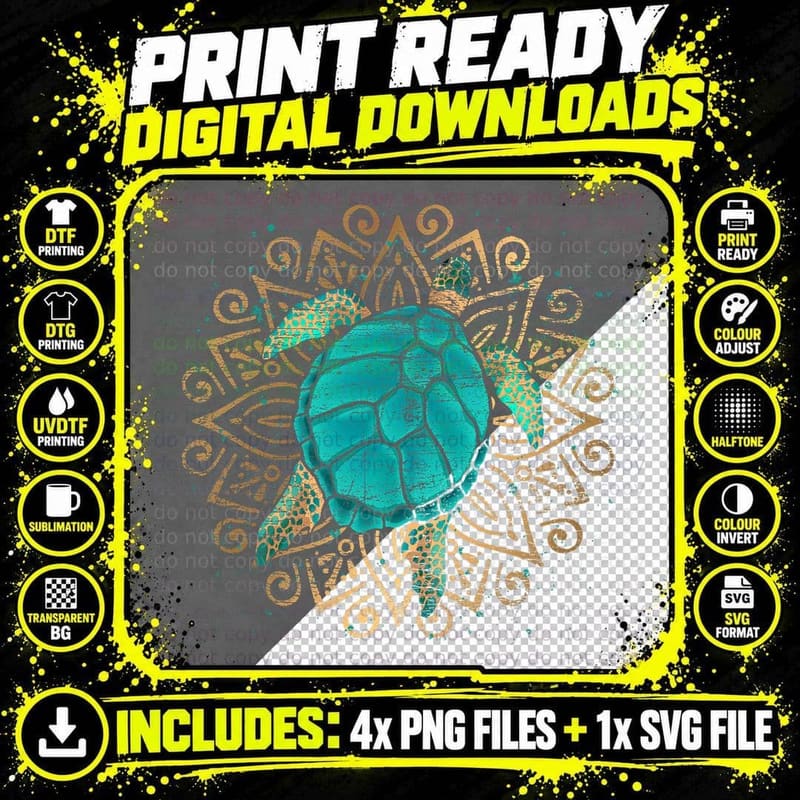 Sea Turtle Ocean Animal Hawaiian Tattoo Tribal Turtle Png SVG Digital Bundle