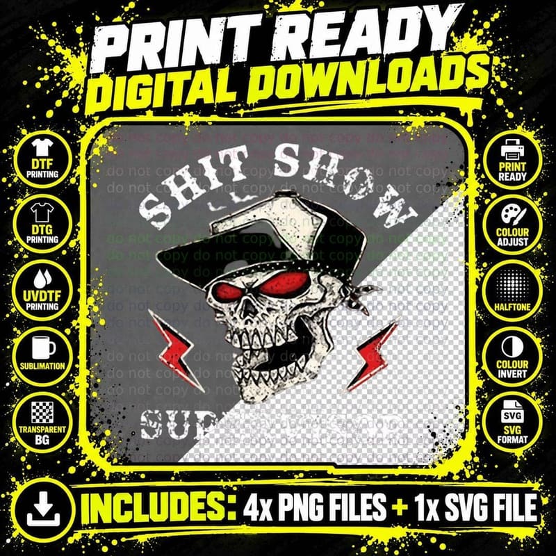 Shit Show Supervisor Skull T-Shirt Png SVG Digital Bundle