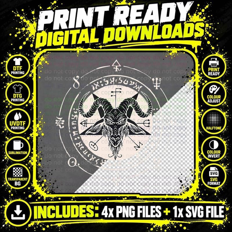 Sigil Baphomet Pentagram Occult Satanic Goat Head Png SVG Digital Bundle