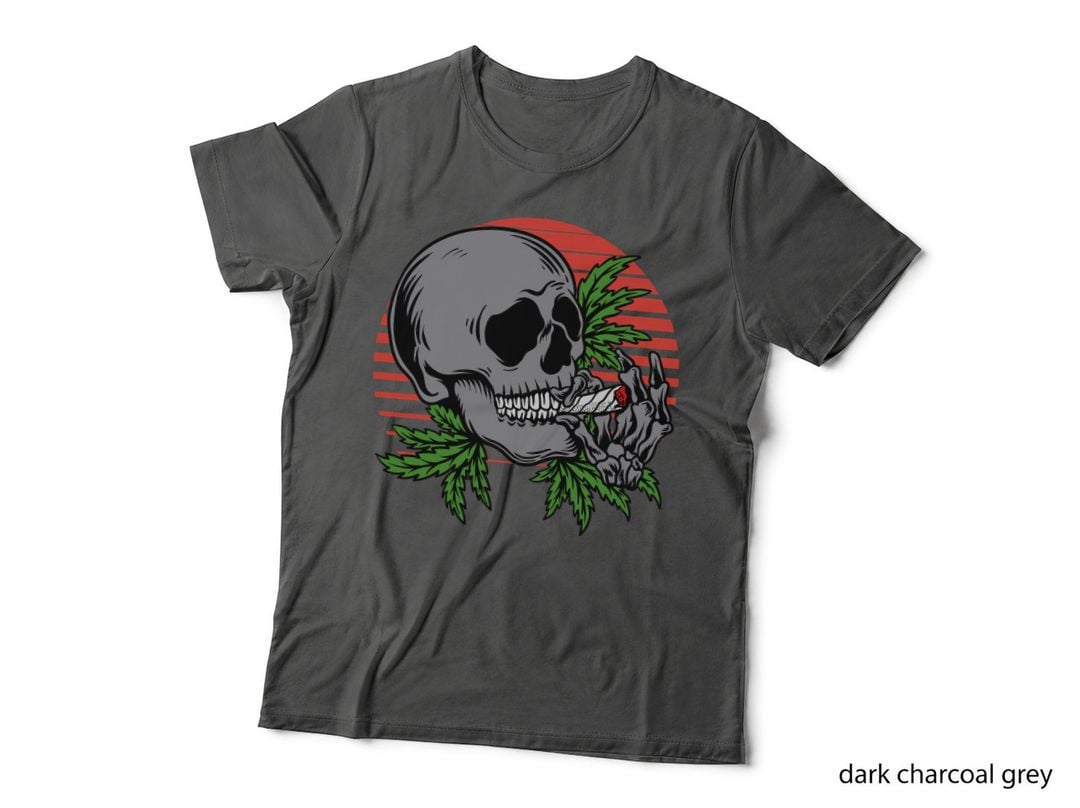 Skull Cannabis Marijuana Leaves Green Red Circle T-Shirt