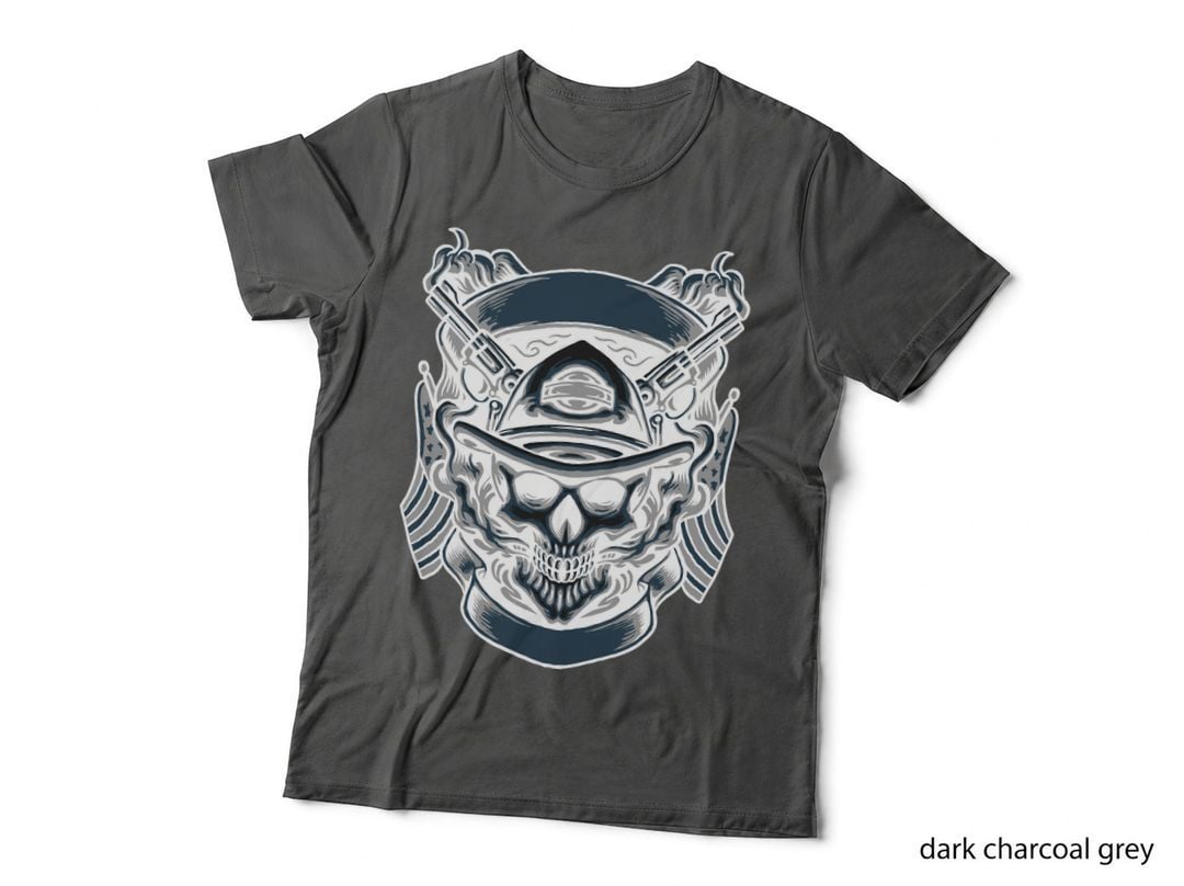 Skull Crossed Swords Grayscale Pirate T-Shirt