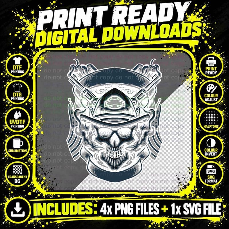 Skull Crossed Swords Grayscale Pirate T-Shirt Png SVG Digital Bundle