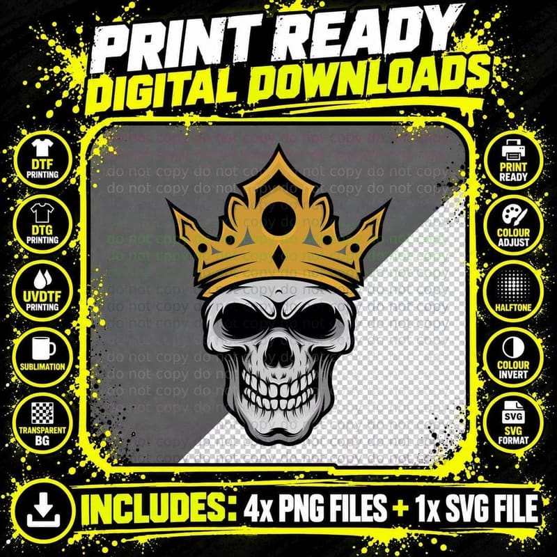 Skull Crown Gold Royal Death T-Shirt Png SVG Digital Bundle