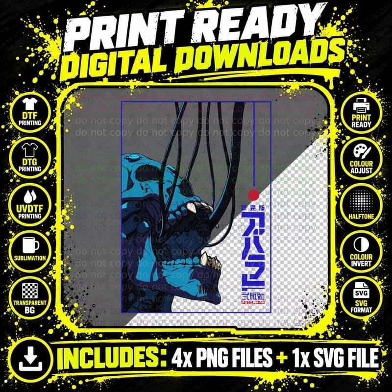 Skull Cyberpunk Cyborg Vaporwave Urban Style T-Shirt Png SVG Digital Bundle
