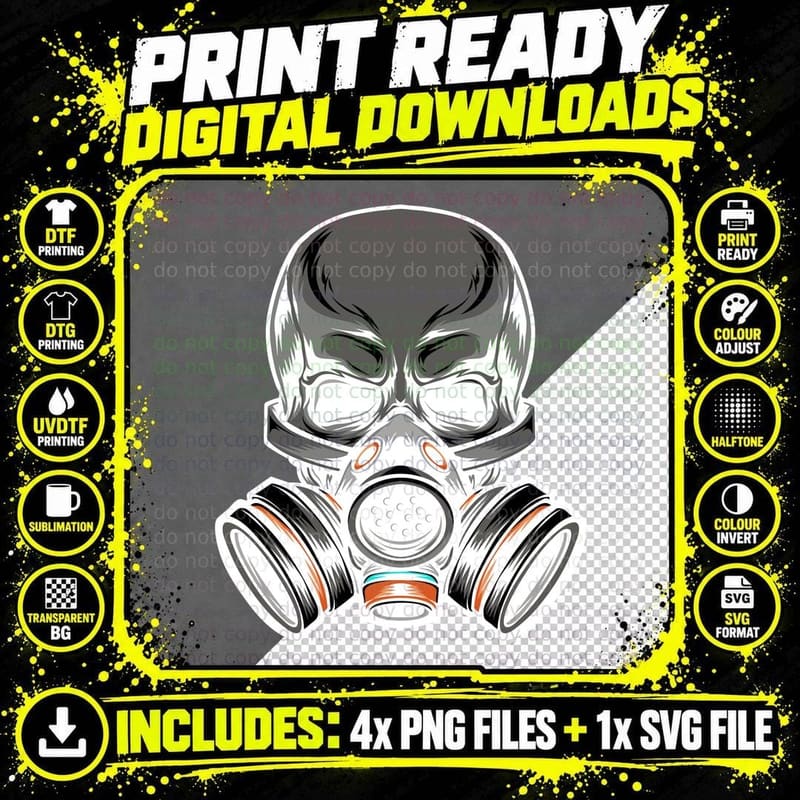 Skull Gas Mask Tactical Grey T-Shirt Png SVG Digital Bundle