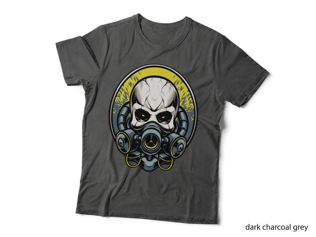 Skull Gas Mask Yellow Blue Poison Hazard T-Shirt
