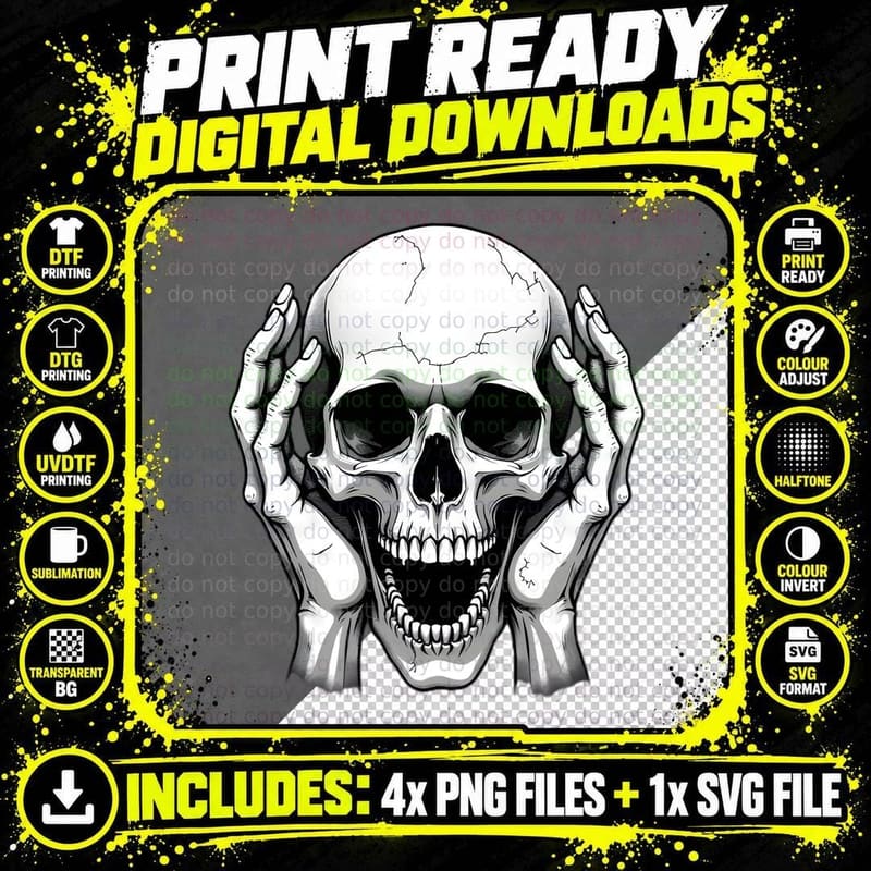 Skull Hands Breaking Through Gothic Dark Aesthetic Png SVG Digital Bundle