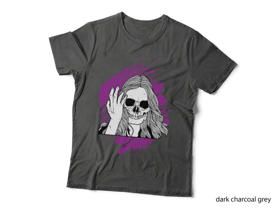 Skull Maiden Long Hair Feminine Purple Splashes Goth Aesthetic T-Shirt