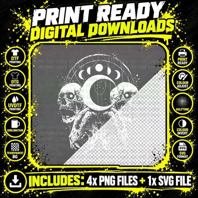 Skull Moon Phases Skulls Bones Moons Goth Gothic Occult Png SVG Digital Bundle