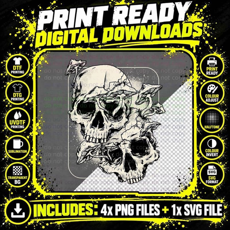 Skull Mushroom Shirt Goth Morel Mushroom Art Emo T-Shirt Png SVG Digital Bundle