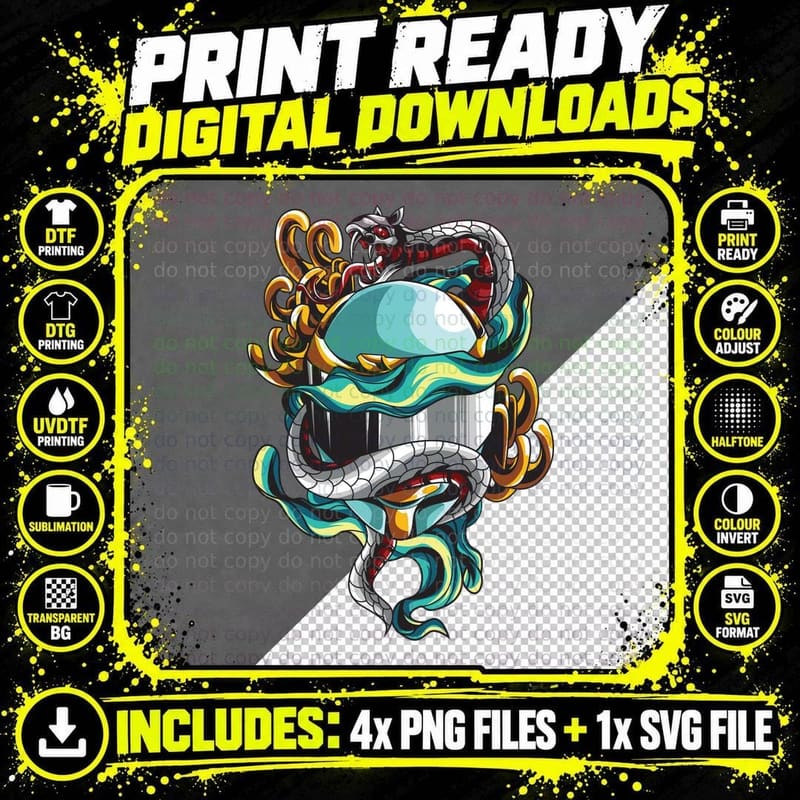 Skull Snakes Crown Colorful Ornate T-Shirt Png SVG Digital Bundle