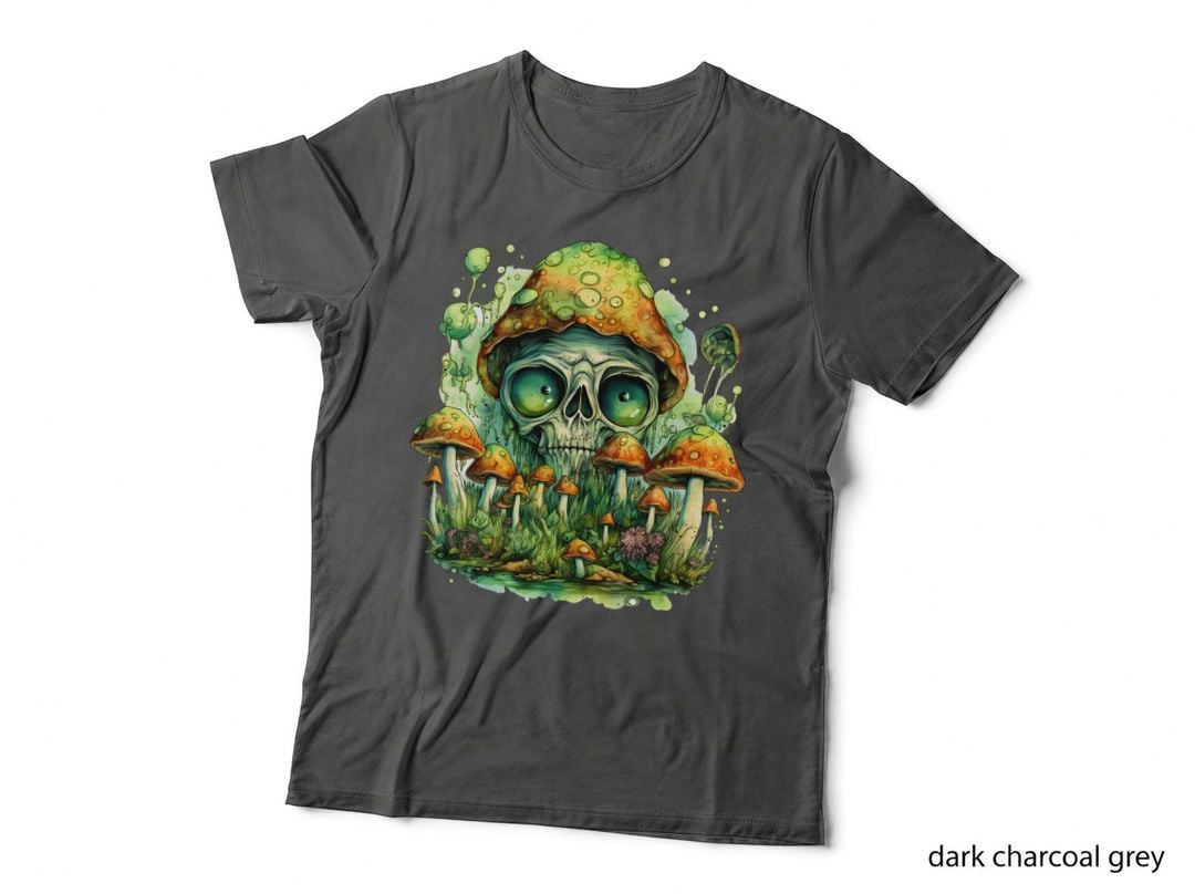 Skull Surrounded by Mushrooms Hippie T-Shirt, Hippie Graphic Tee