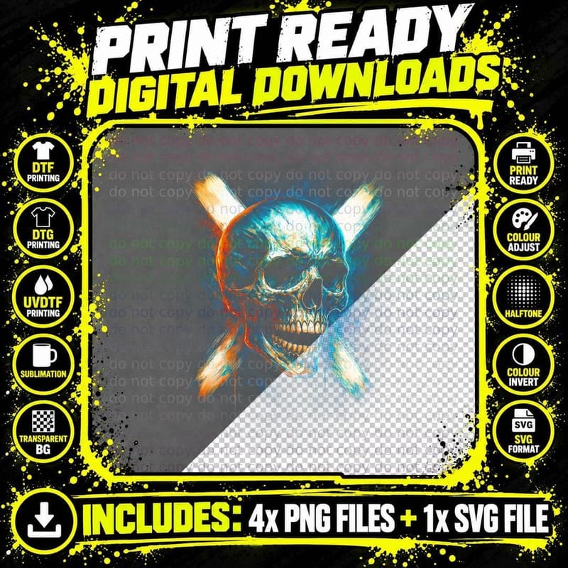 Skull T-Shirt, Skull Art Print, Dark Gothic Apparel Png SVG Digital Bundle