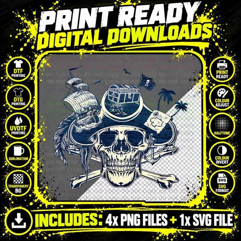 Skull and Crossbones Pirate Ship Jolly Roger Flag Pirate Png SVG Digital Bundle