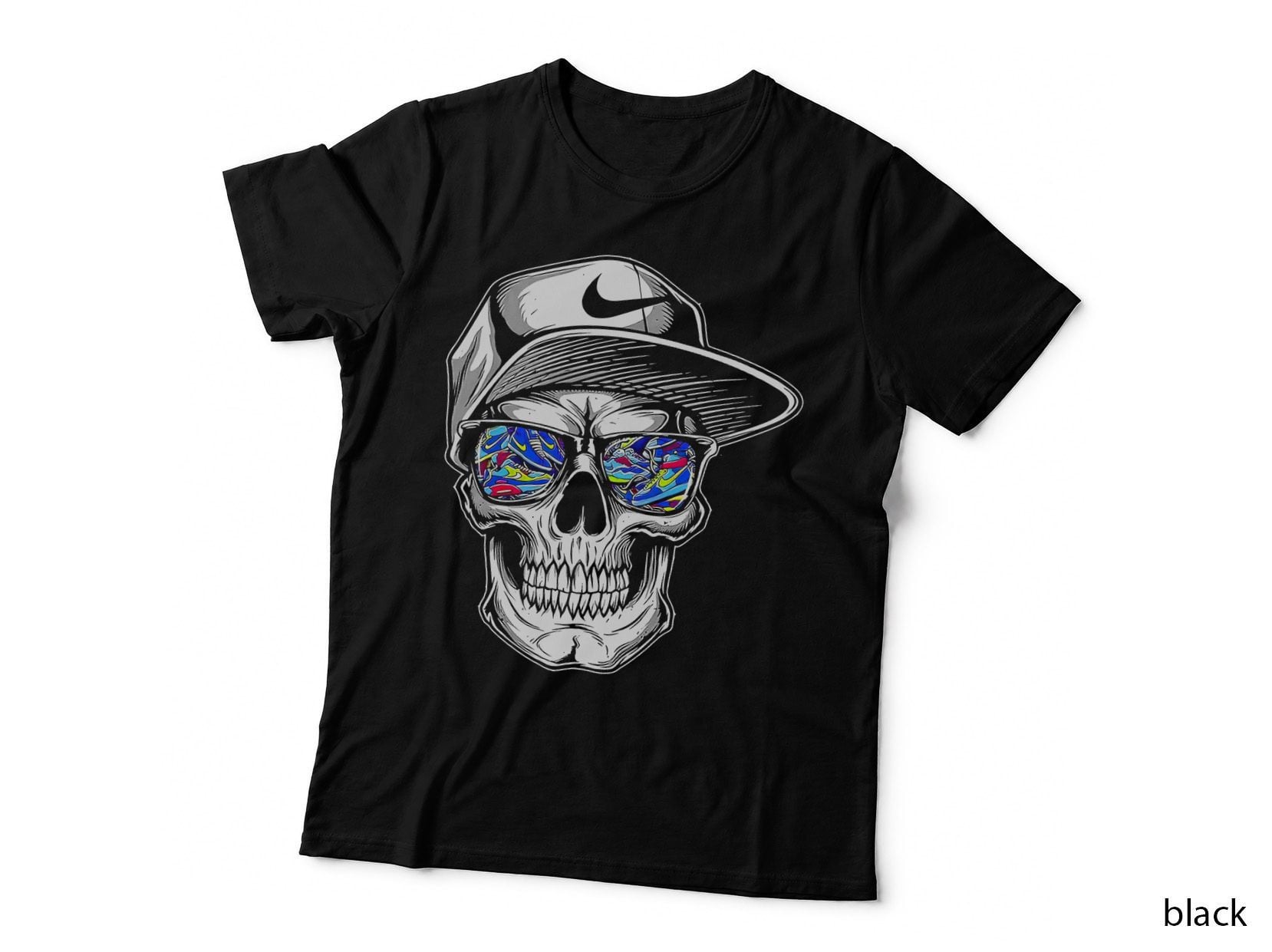 Skull with Geometric Glasses Vector with Colorful Striped Streetwear T-Shirt