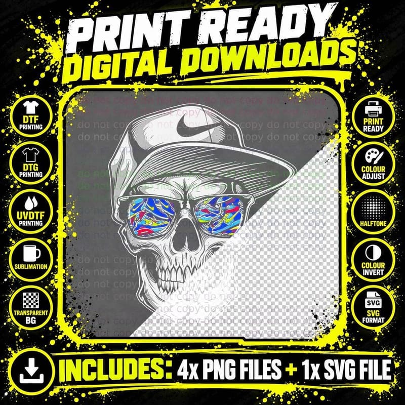 Skull with Geometric Glasses Vector with Colorful Png SVG Digital Bundle