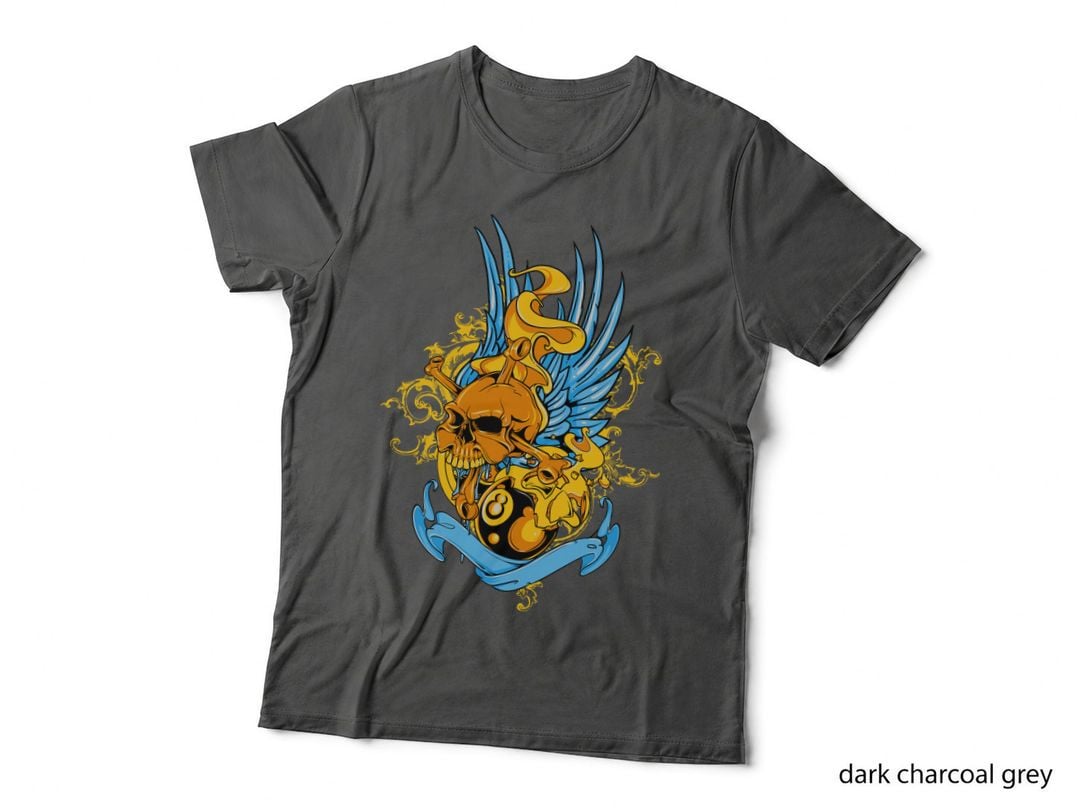 Skull with Wings Ornate Gold Blue T-Shirt