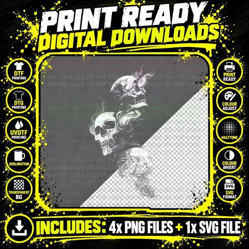 Smoke Skull - See No Evil Hear No Evil Speak No Evil Png SVG Digital Bundle