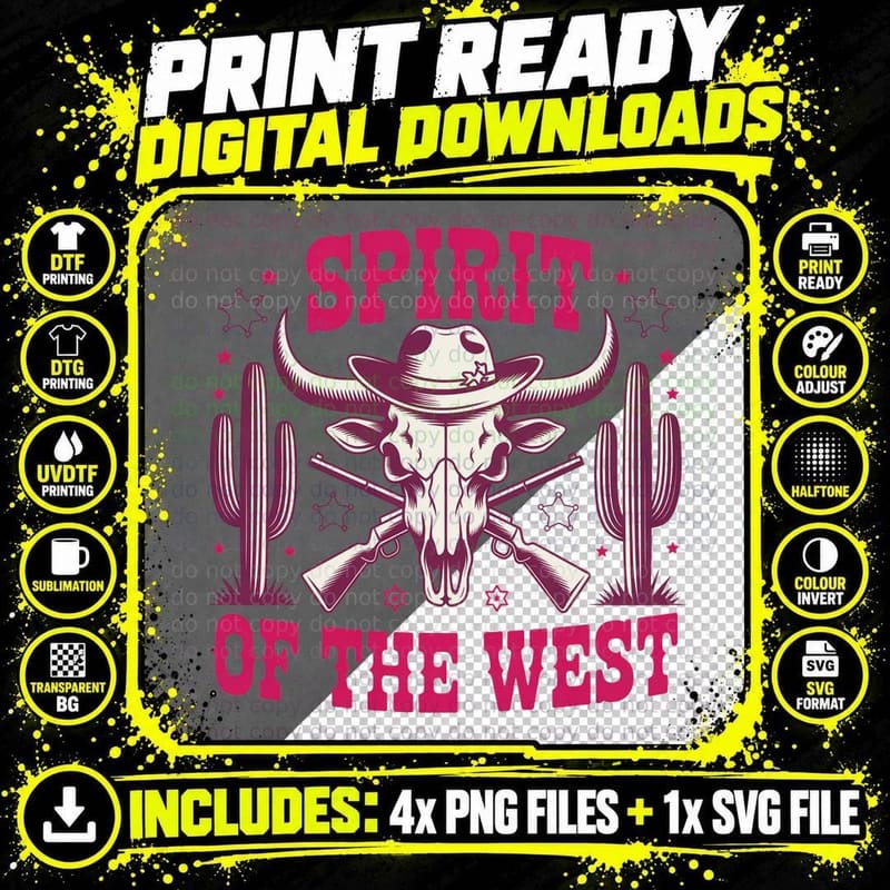Spirit of the West Western T-Shirt Png SVG Digital Bundle