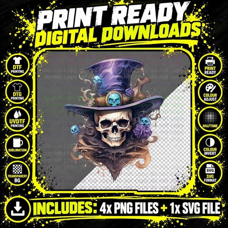 Steampunk Skull Goth Design T-Shirt Png SVG Digital Bundle