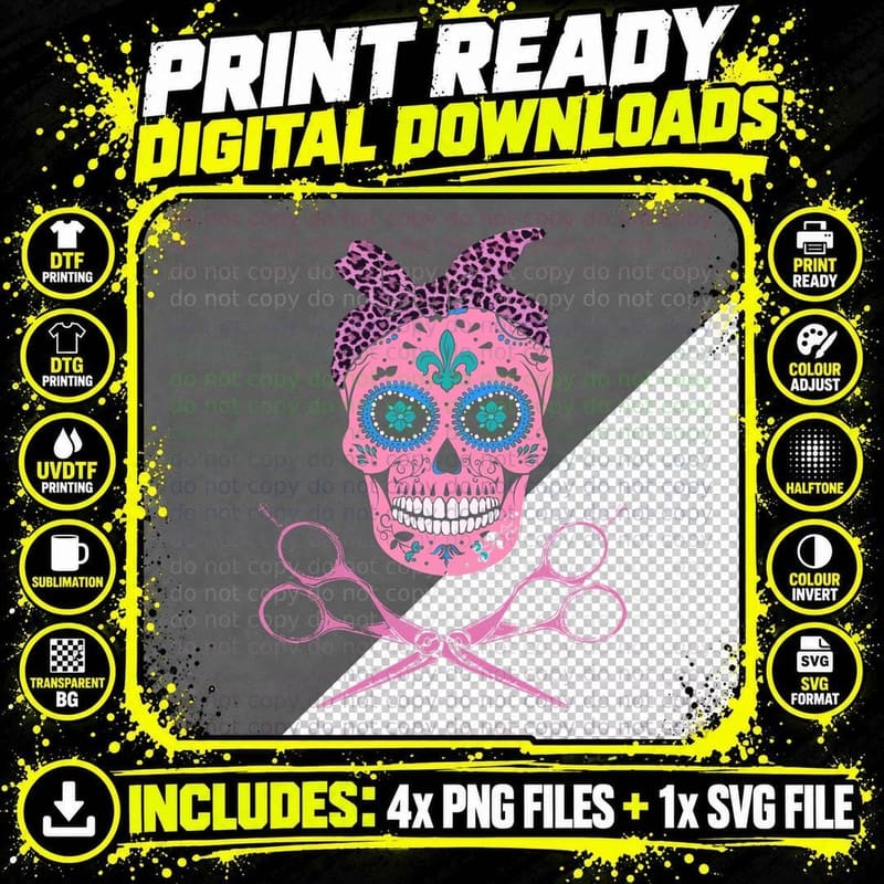 Sugar Skull Stylist T-Shirt, Day of the Dead Png SVG Digital Bundle