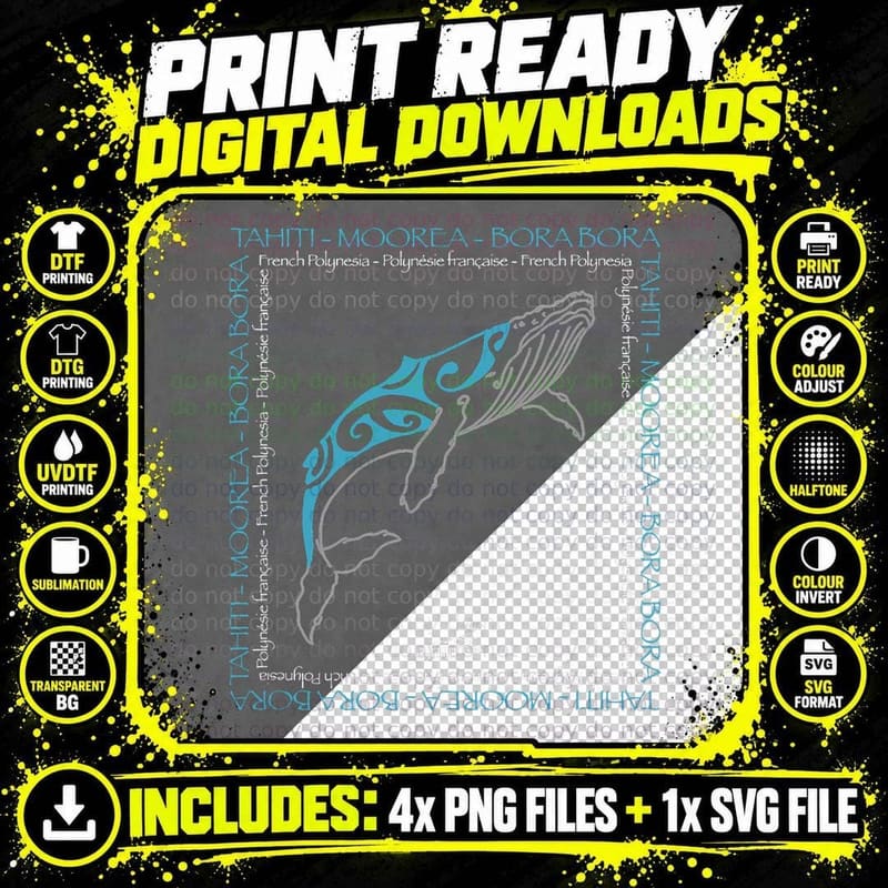 Tahiti, Moorea, Bora, Polynesian Tattoo Humpback Whale Png SVG Digital Bundle