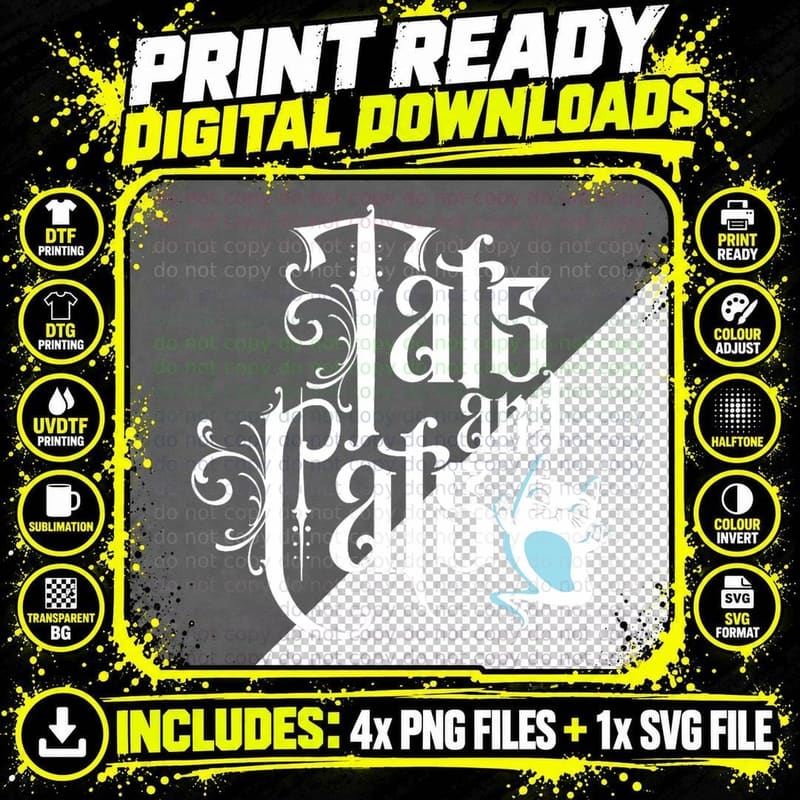 Tats and Cats Ink Tattoo Job Art Artist T-Shirt Png SVG Digital Bundle