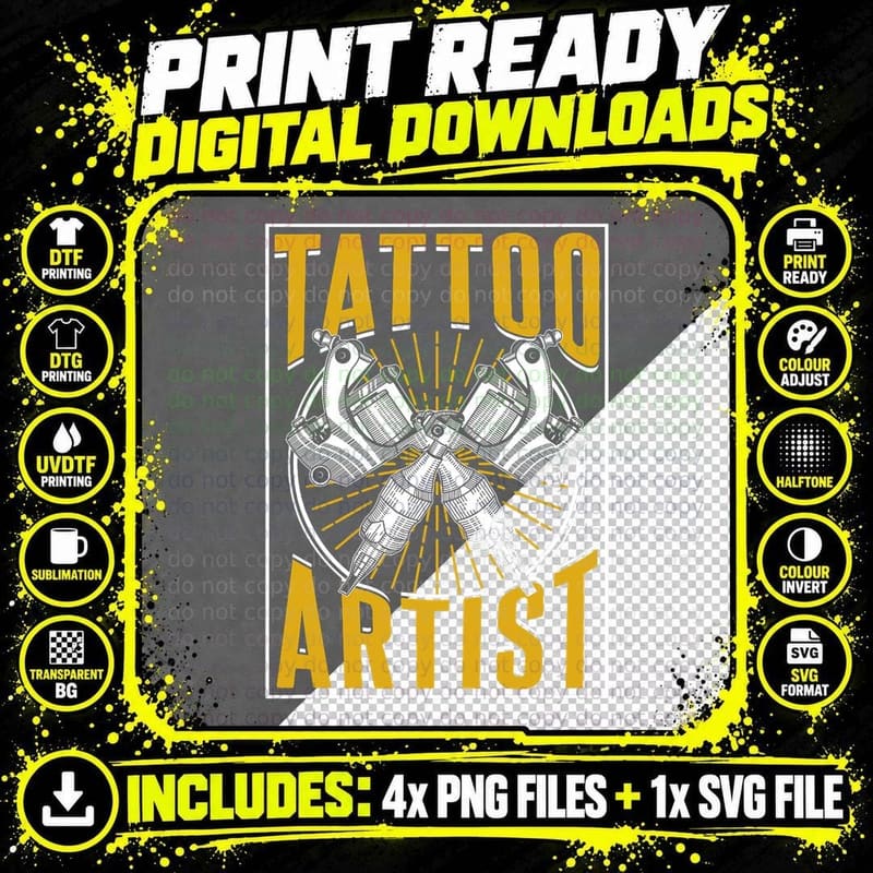 Tattoo Artist Ink Art Job T-Shirt, Inked Tattoo Style Png SVG Digital Bundle
