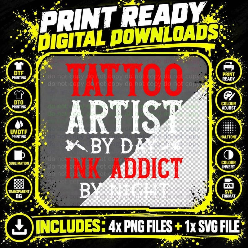 Tattoo Artist Job Art Lovers Tattoo Gun Inks Tattooist Png SVG Digital Bundle