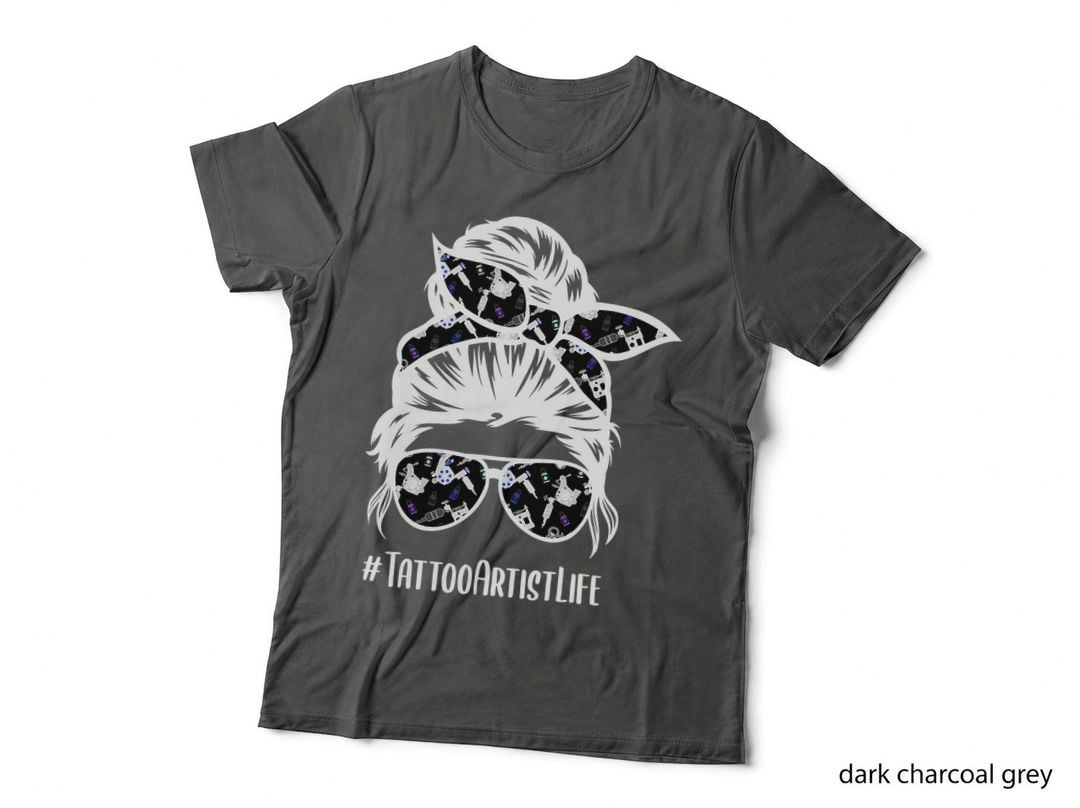 Tattoo Artist Life Inked Bandana Messy Hair Bun Woman Girl T-Shirt